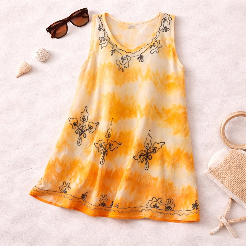 Seven Islands Tie Dye Swim Cover Up Embroidered Tank One Size Boho Beach Bundle.